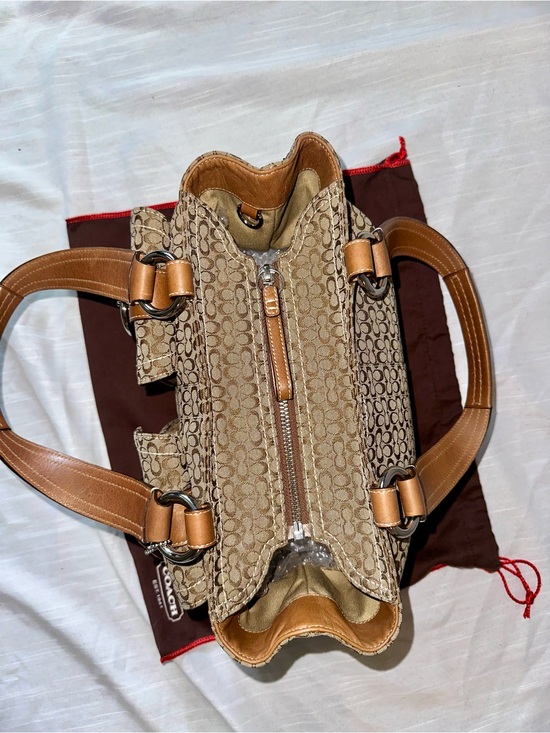 Coach F03646 Signature Buckle Pocket Shoulder Bag Khaki Brown 
